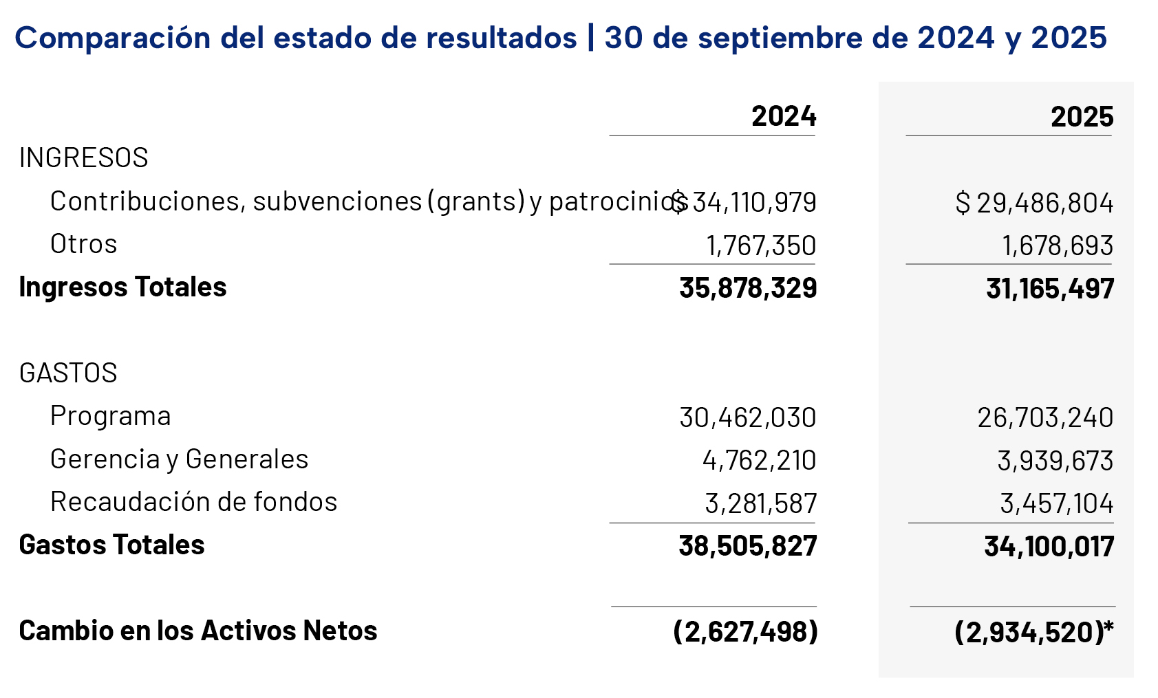 2025 Income Statement Comparison