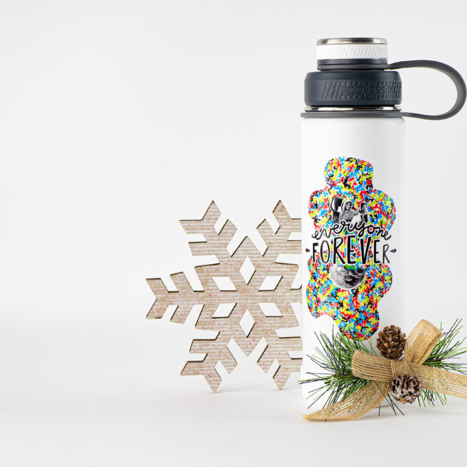 Photo of EcoVessel water bottle Product with Everyone Forever logo
